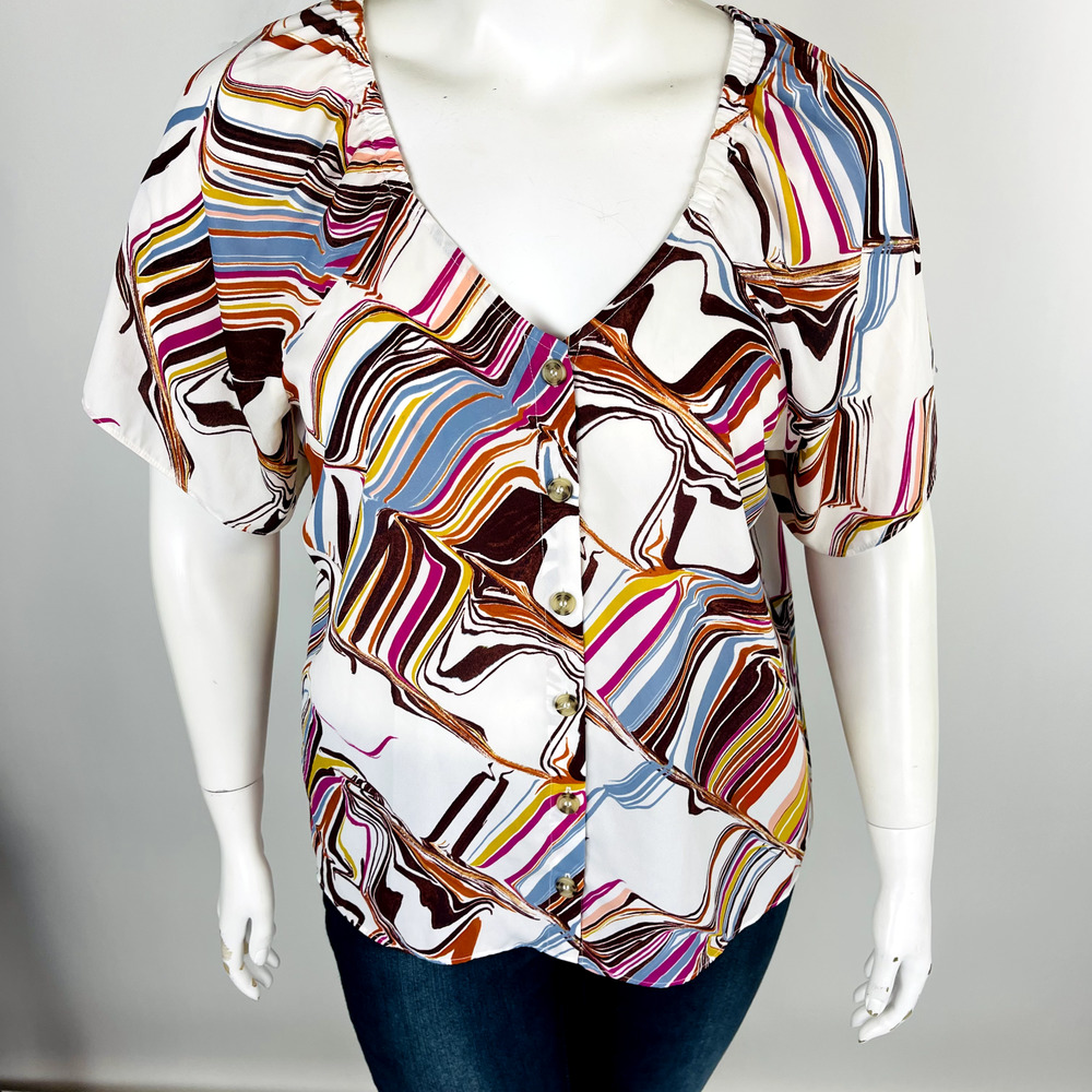 Cato Womans Sz 18/20W Short Sleeve Blouse Top Abstract Button Front - Picture 5 of 9